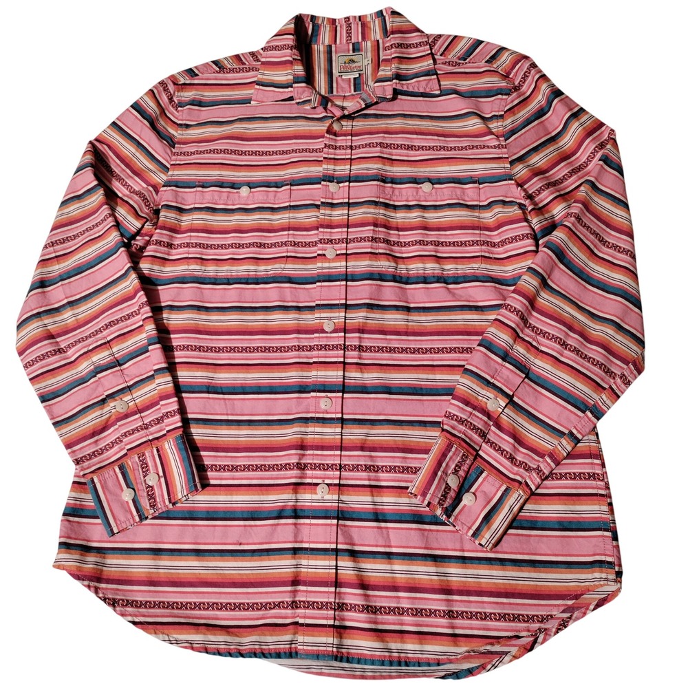 Surf Pendleton Mens Medium Striped Button Down Shirt Pink Orange Teal Cotton